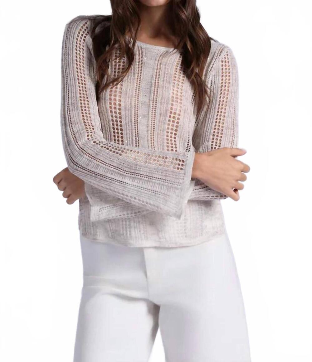 NEW MINNIE ROSE sequin pointelle stripe boat neck top in sand